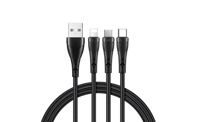 Mcdodo CA-6960 Mamba Series 3IN1 Lightning + Micro USB + Type-C Cable 1.2M - Black
